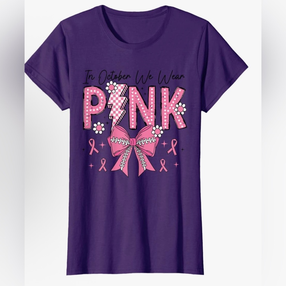 Purple 'In October We Wear Pink' T-Shirt